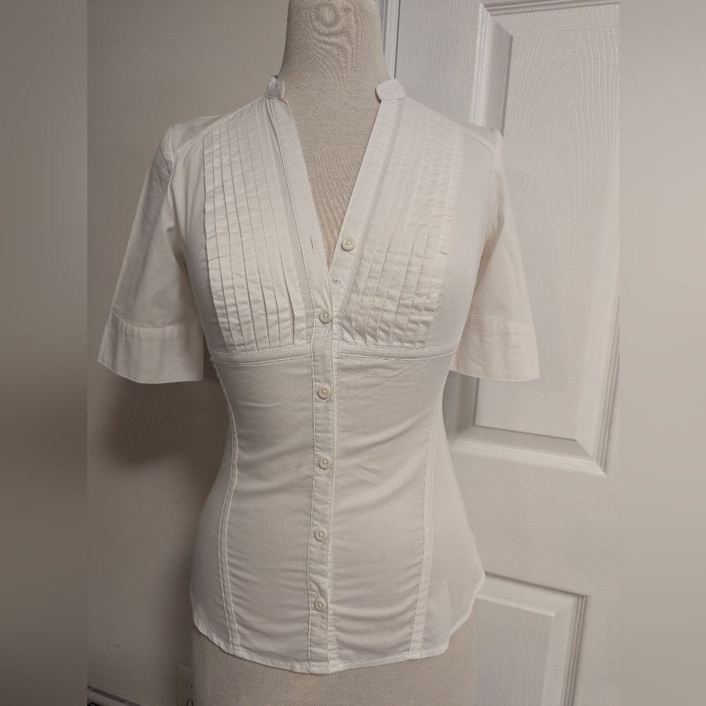 Dynamite White Short Sleeve Mandarin Collar Blouse
